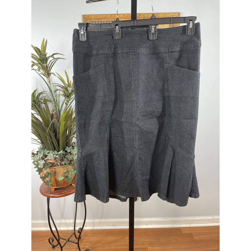 Bisou Michele Bohbot Skirt Women's 16W Black Denim Bohemian Coastal Cowgirl Y2K‎